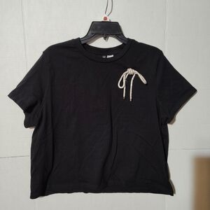 H&M Black Top with Cream Tie Detail